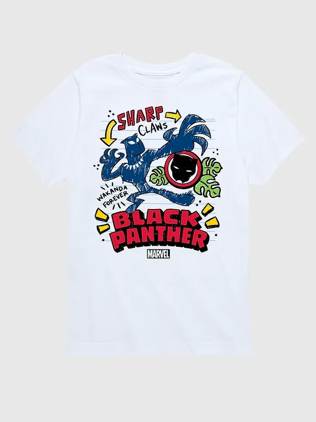 Dětské tričko s krátkým rukávem a potiskem Marvel Black Panther Doodle v šortkách