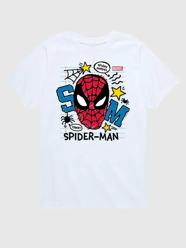 Dětské tričko s krátkým rukávem a potiskem Marvel Scribbled Spider-Man v šortkách