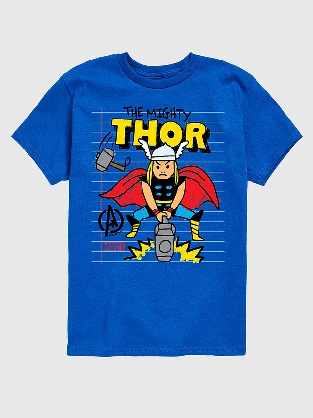 Dětské tričko s krátkým rukávem a potiskem Marvel Thor Doodle v šortkách