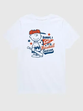 Dětské tričko s krátkým rukávem Peanuts Charlie Brown „Sorry I Can’t“ s motivem baseballové sezóny v šortkách