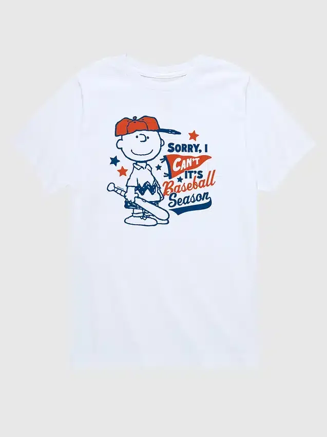 Dětské tričko s krátkým rukávem Peanuts Charlie Brown „Sorry I Can’t“ s motivem baseballové sezóny v šortkách