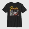 Dětské tričko s kytarou a kostkovaným vzorem Fender