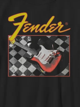 Dětské tričko s kytarou a kostkovaným vzorem Fender