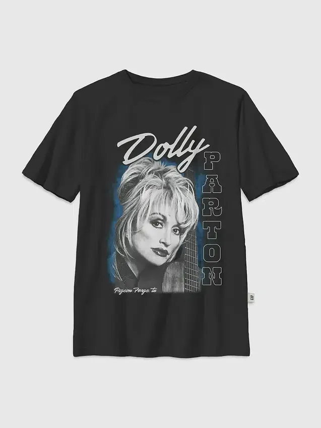 Dětské tričko s potiskem Dolly Parton Guitar Portrait v oversized střihu