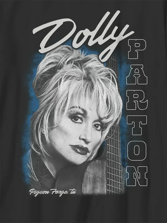 Dětské tričko s potiskem Dolly Parton Guitar Portrait v oversized střihu