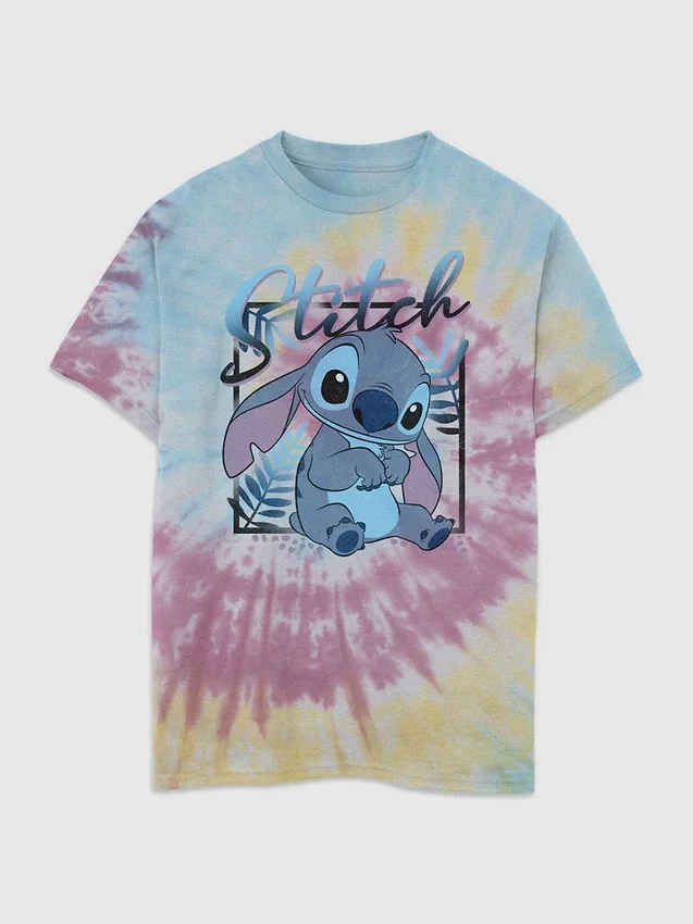 Dětské tričko s potiskem Lilo a Stitch v tie-dye stylu