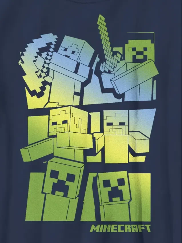 Dětské tričko s potiskem Minecraft: Steve a Alex proti mobům
