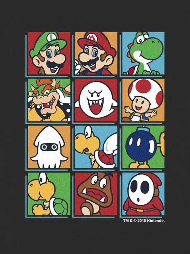 Dětské tričko s potiskem postaviček Nintendo v krabici