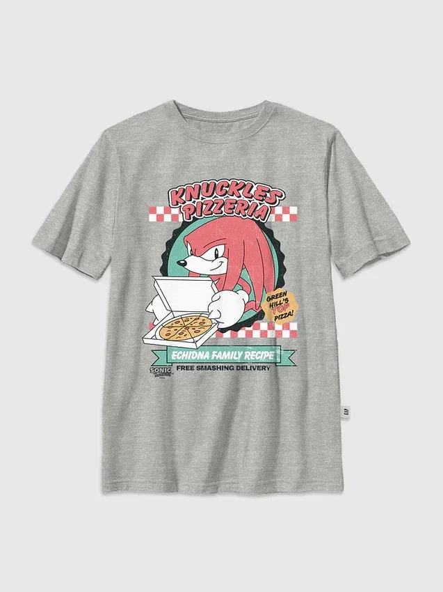 Dětské tričko s potiskem Sonic the Hedgehog: Knuckles a pizza
