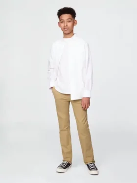 Dětské uniformní khaki kalhoty s rovným střihem a elastickým materiálem