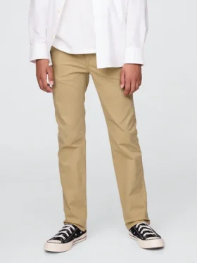 Dětské uniformní khaki kalhoty s rovným střihem a elastickým materiálem