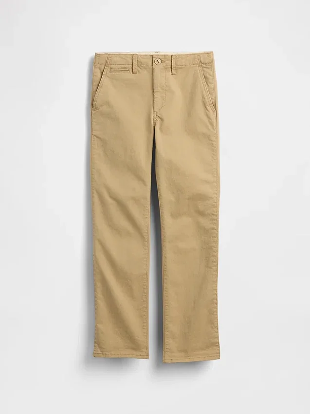 Dětské uniformní khaki kalhoty s rovným střihem a elastickým materiálem