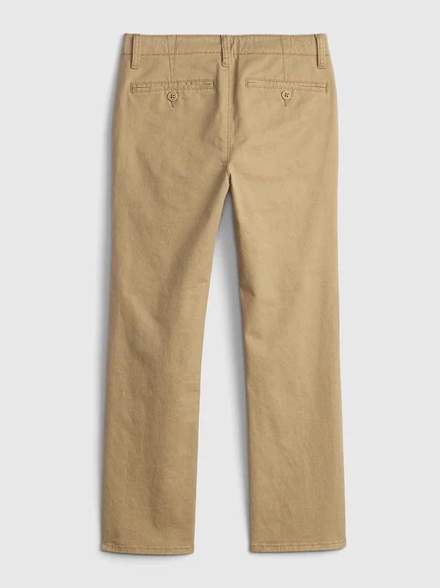 Dětské uniformní khaki kalhoty s rovným střihem a elastickým materiálem