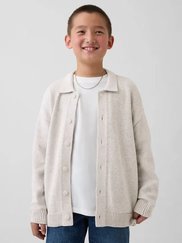 Dětský volný svetr s límečkem typu polokošile
