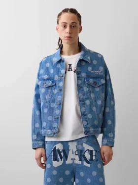 GAP × Awake NY Oversized džínová bunda s ikonickým puntíkovaným vzorem