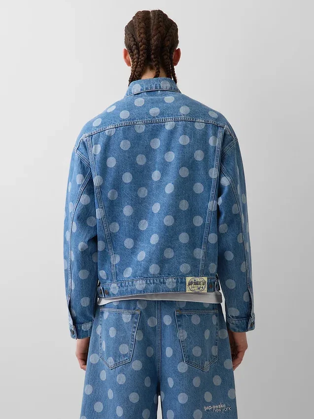 GAP × Awake NY Oversized džínová bunda s ikonickým puntíkovaným vzorem