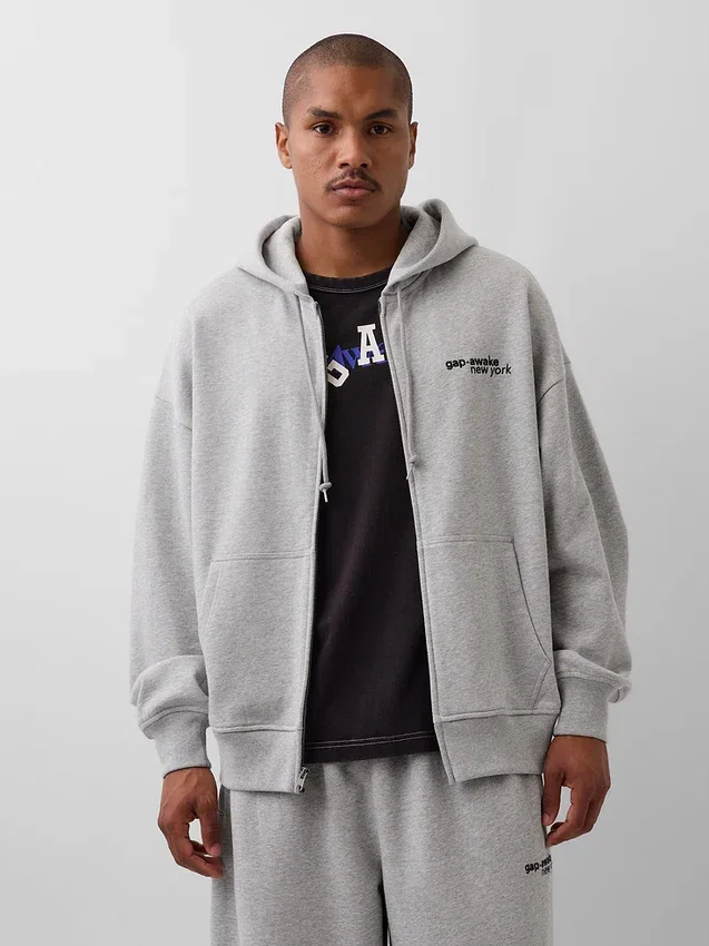 GAP × Awake Ny – těžká oversized mikina s kapucí a zipem s logem