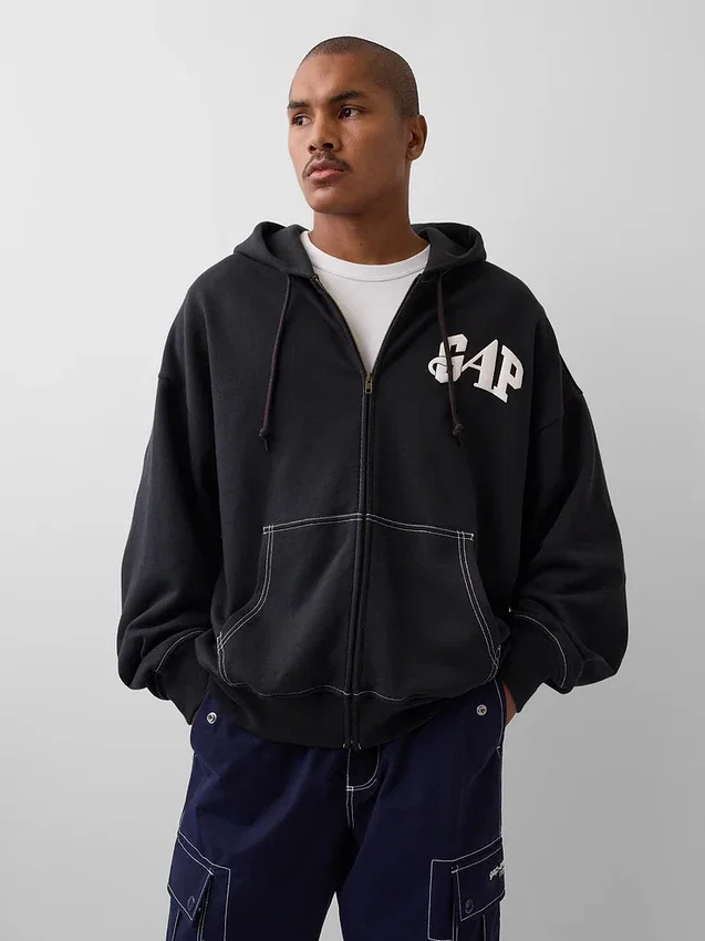 GAP × Awake Ny – těžká oversized mikina s kapucí a zipem s logem