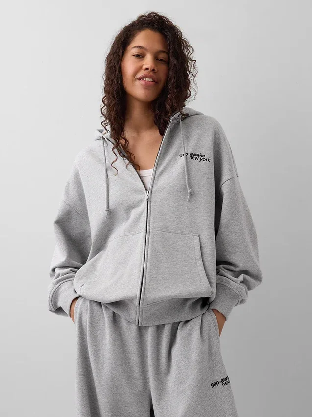 GAP × Awake Ny – těžká oversized mikina s kapucí a zipem s logem