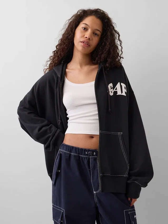 GAP × Awake Ny – těžká oversized mikina s kapucí a zipem s logem