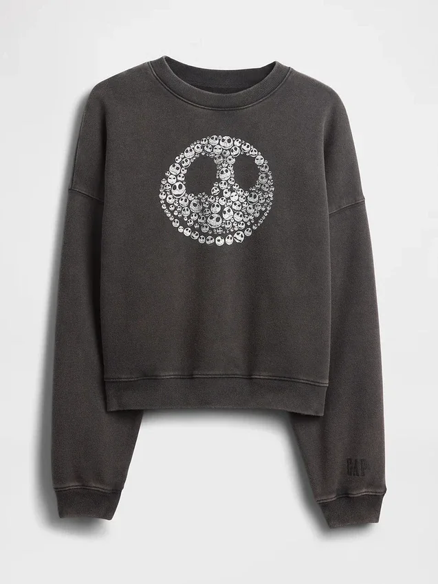 GAP × Disney Tim Burton: Noční můra před Vánocemi – těžká mikina s motivem lebky