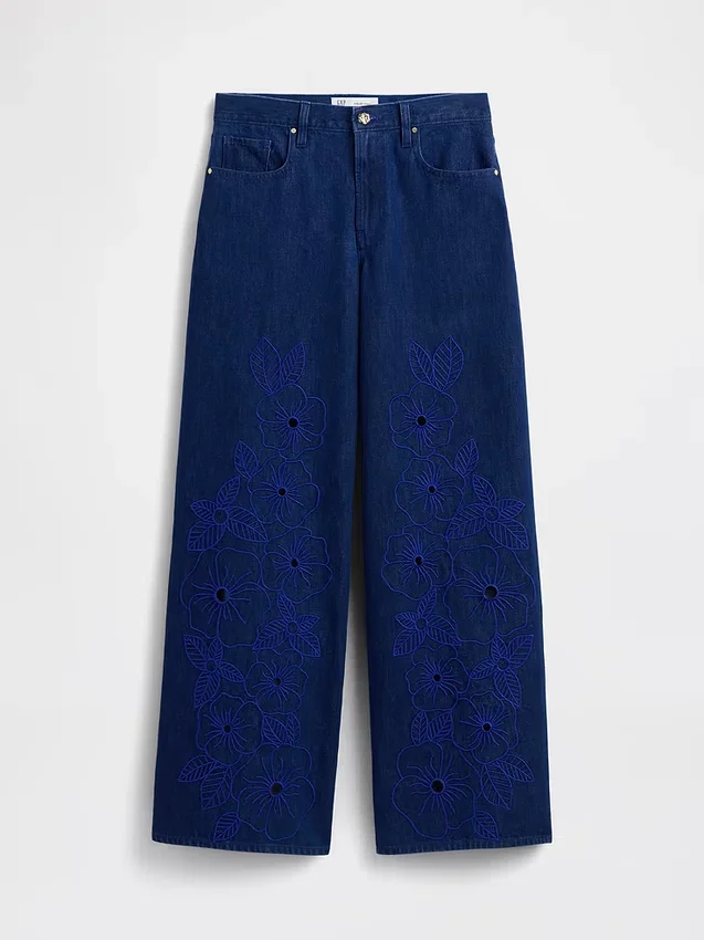 GAP × Hfr Nízko sedící extra volné džíny s květinovým vzorem od Atelier Ndigo