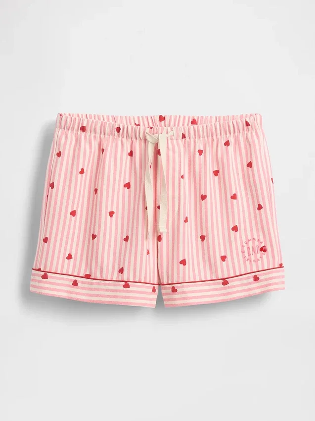 GAP × Summer Fridays Flanelové pyžamové šortky s motivem srdíček