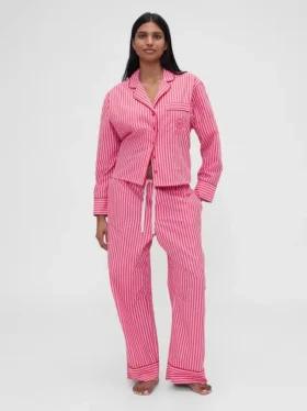 GAP × Summer Fridays Pyžamové kalhoty z popelínové tkaniny s pruhy v uvolněném střihu