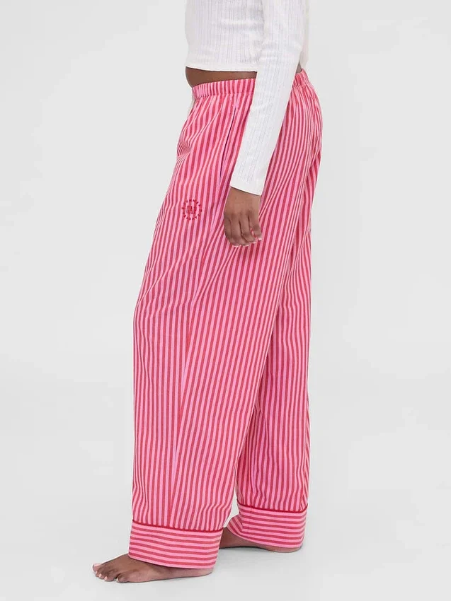 GAP × Summer Fridays Pyžamové kalhoty z popelínové tkaniny s pruhy v uvolněném střihu