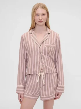 GAP × Summer Fridays Volná flanelová pruhovaná pyžamová košile