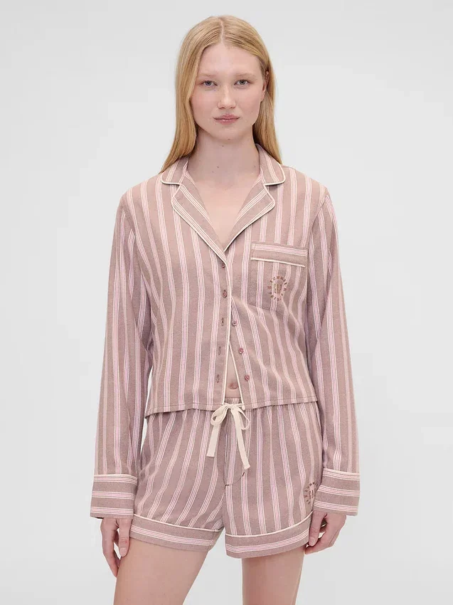 GAP × Summer Fridays Volná flanelová pruhovaná pyžamová košile
