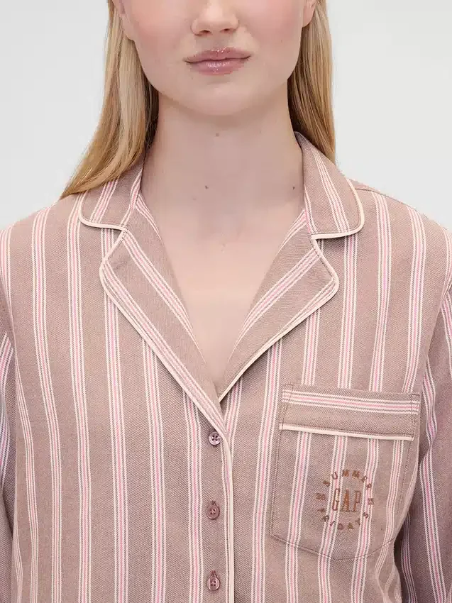 GAP × Summer Fridays Volná flanelová pruhovaná pyžamová košile