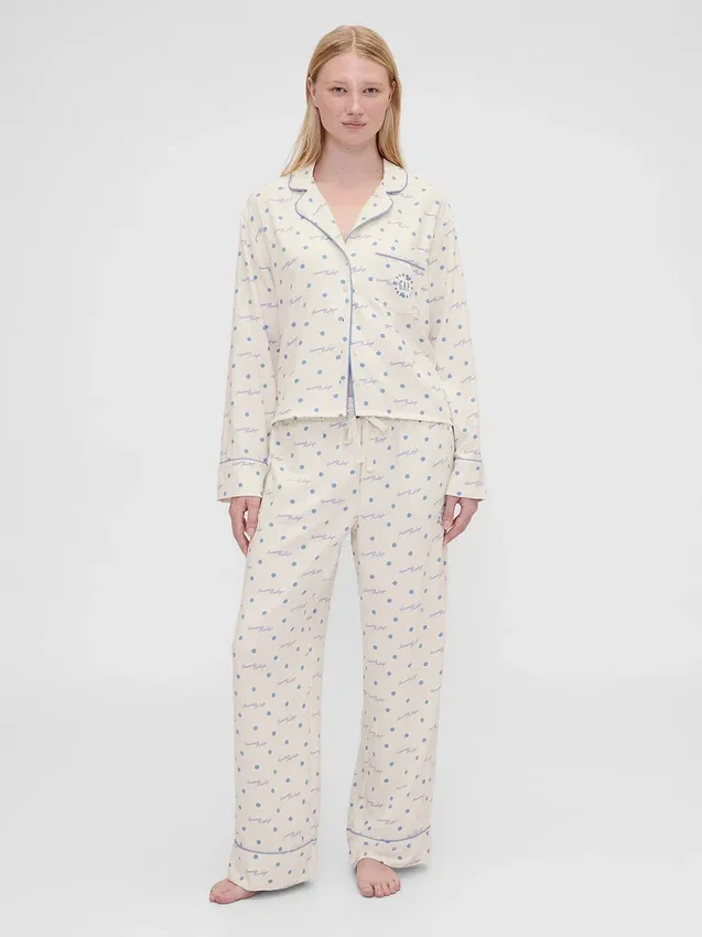 GAP × Summer Fridays Volné flanelové pyžamové kalhoty s tečkami