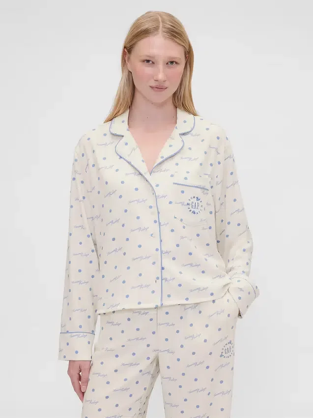 Gap × Summer Fridays Volná flanelová pyžamová košile s tečkami
