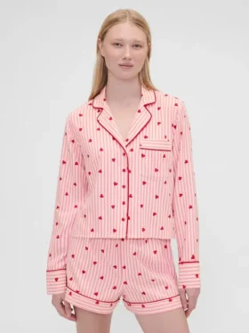 GAP × Summer Fridays Volná flanelová pyžamová košile se srdíčky