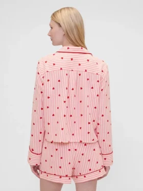 GAP × Summer Fridays Volná flanelová pyžamová košile se srdíčky