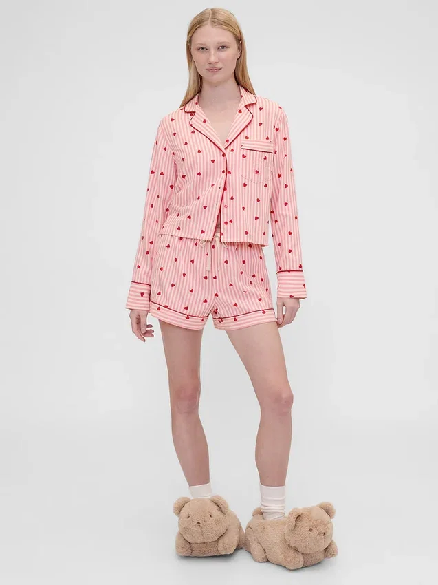 GAP × Summer Fridays Volná flanelová pyžamová košile se srdíčky