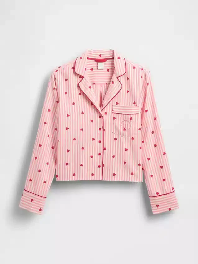 GAP × Summer Fridays Volná flanelová pyžamová košile se srdíčky