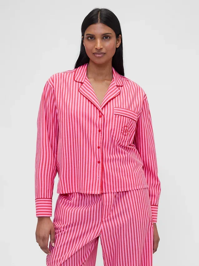 GAP × Summer Fridays Volné pyžamové tričko z popelínu s pruhy