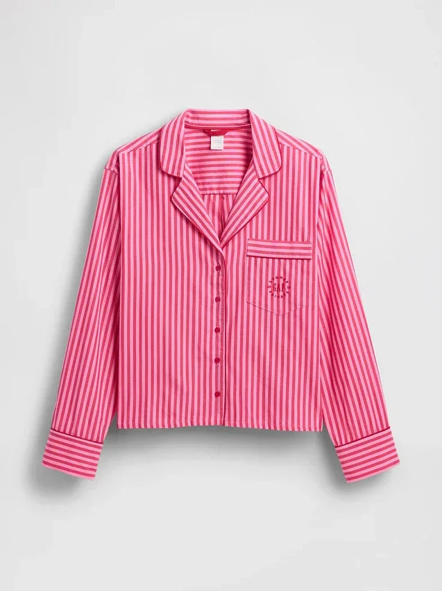 GAP × Summer Fridays Volné pyžamové tričko z popelínu s pruhy