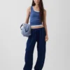 Joggingové kalhoty z bavlněné gázové džínoviny s volným střihem