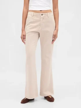 Kaki kalhoty s nízkým pasem a volným rozšiřujícím se střihem