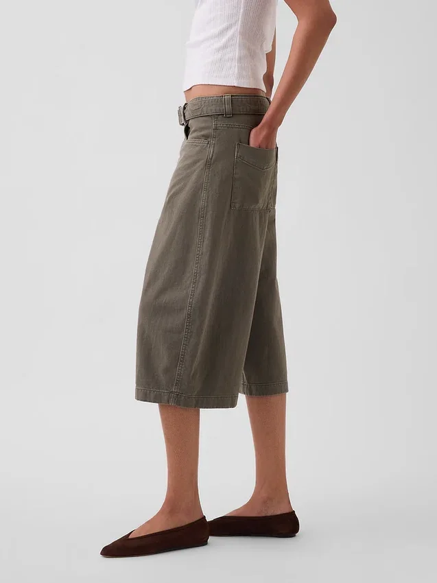 Kalhoty culotte s pasem ve střední výšce
