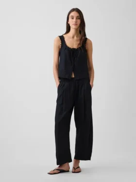 Kalhoty Easy Barrel ze směsi lnu
