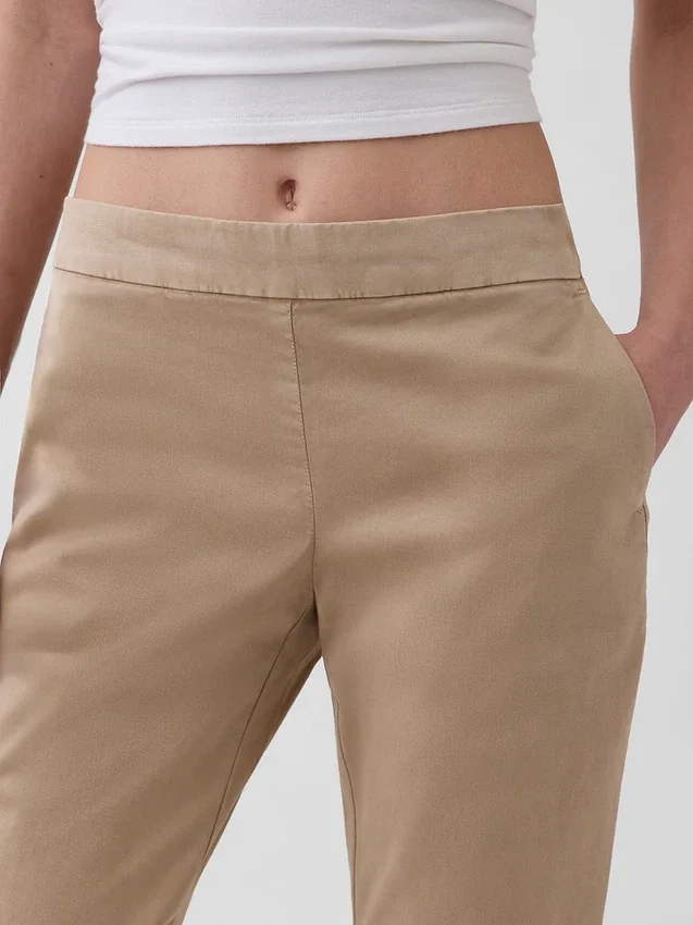Khaki kalhoty s nízkým pasem a rozšířenými nohavicemi