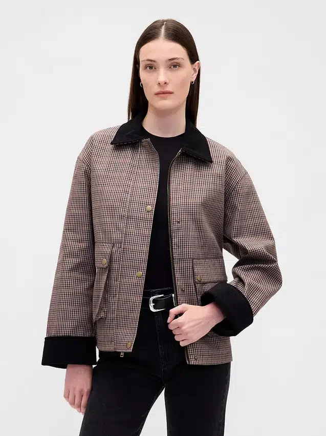Kostkovaná bunda ve stylu „barn jacket“
