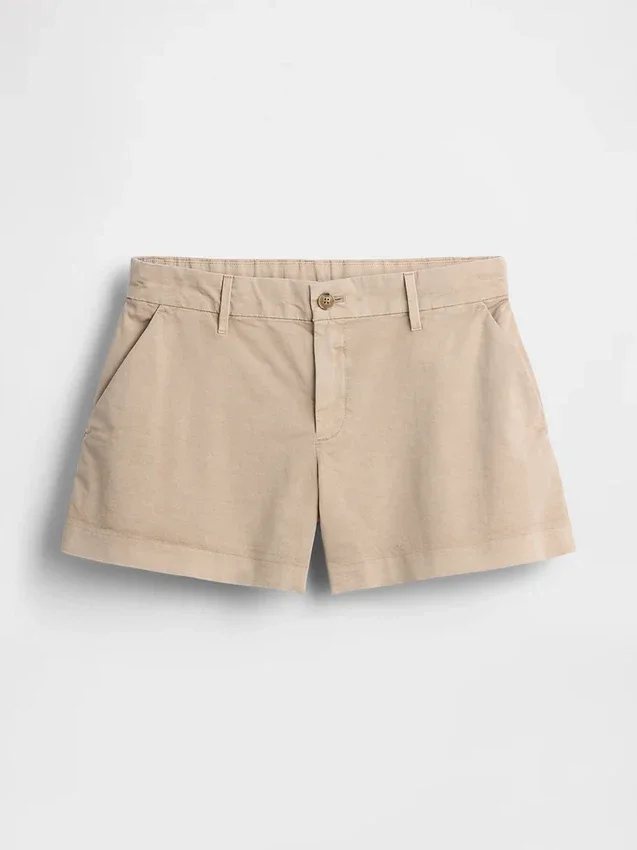 Krátké šortky khaki se středně vysokým pasem