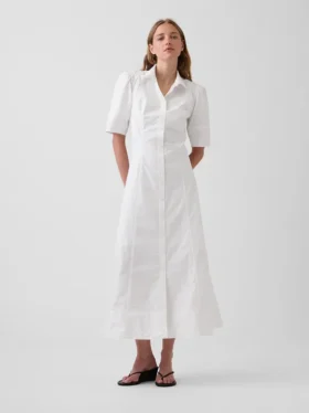 Maxi košilové šaty s rukávy ve tvaru sudu