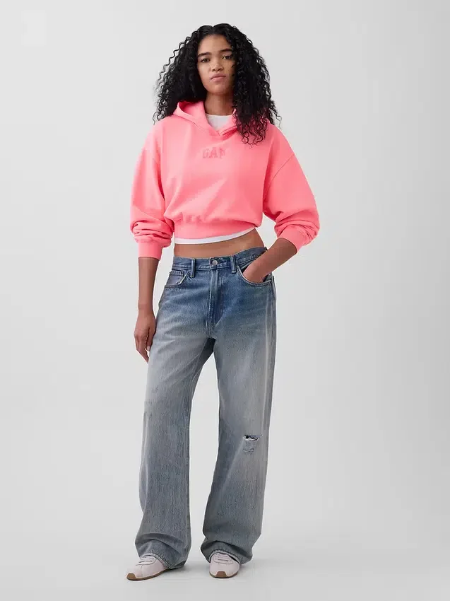Mikina s kapucí Vintagesoft Oversized Crop Logo