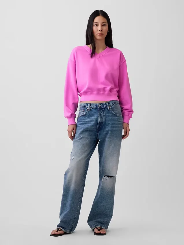 Mikina Vintagesoft s oversized střihem a výstřihem do V
